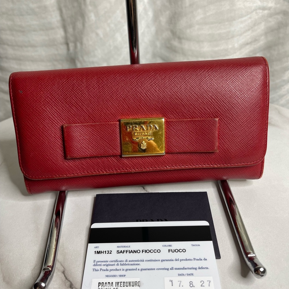 Prada red ribbon long wallet